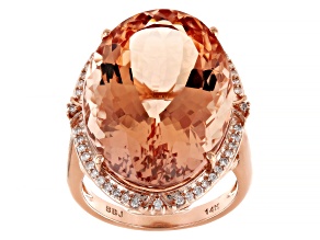 Peach Morganite With White Diamond 14k Rose Gold Ring 20.21ctw