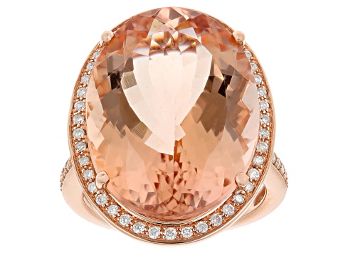 Peach Morganite With White Diamond 14k Rose Gold Ring 20.27ctw