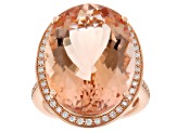 Peach Morganite With White Diamond 14k Rose Gold Ring 20.27ctw