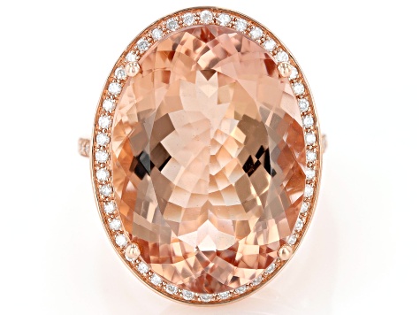 Peach Morganite With White Diamond 14k Rose Gold Ring 20.27ctw