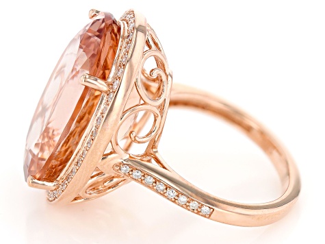 Peach Morganite With White Diamond 14k Rose Gold Ring 20.27ctw