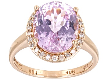 Picture of Kunzite With White Diamond 10k Rose Gold Ring 5.56ctw