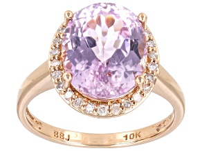 Kunzite With White Diamond 10k Rose Gold Ring 5.56ctw