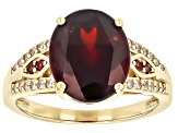 Hessonite With White Zircon & Garnet 18k Yellow Gold Over Sterling Silver Ring 4.74ctw