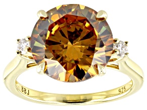 Orange Strontium Titanate And Moissanite 18k Yellow Gold Over Sterling Silver Ring 0.09ctw