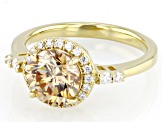 Champagne Strontium Titanate & Moissanite 18k Yellow Gold Over Sterling Silver Halo Ring 5.75ctw