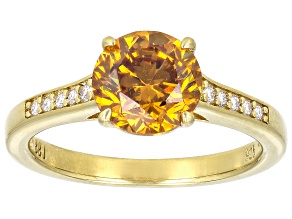Champagne Strontium Titanate And White Moissanite 18k Yellow Gold Over Sterling Silver Ring 5.60ctw