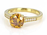 Cognac Strontium Titanate And White Moissanite 18k Yellow Gold Over Sterling Silver Ring 5.60ctw