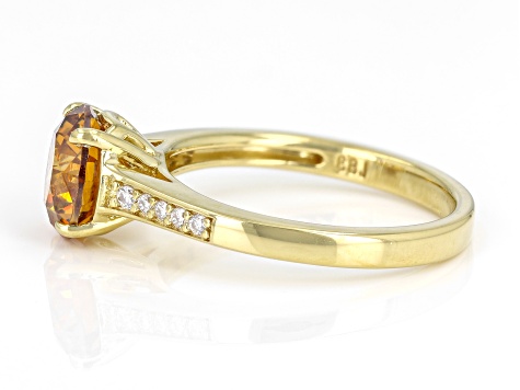 Cognac Strontium Titanate And White Moissanite 18k Yellow Gold Over Sterling Silver Ring 5.60ctw