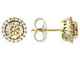 Champagne Strontium Titanate, Moissanite 18k Yellow Gold Over Sterling Silver Halo Earrings 2.44ctw