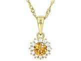 Champagne Strontium Titanate And White Moissanite 18k Yellow Gold Over Silver Pendant With Chain