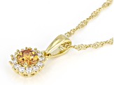 Champagne Strontium Titanate And White Moissanite 18k Yellow Gold Over Silver Pendant With Chain