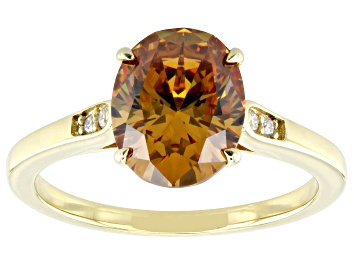 Picture of Cognac Strontium Titanate 18k Yellow Gold Over Sterling Silver Ring 2.21ctw