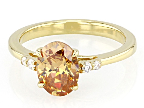 Cognac Strontium Titanate 18k Yellow Gold Over Sterling Silver Ring 3.65ctw