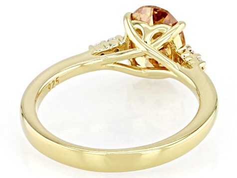 Cognac Strontium Titanate 18k Yellow Gold Over Sterling Silver Ring 3.65ctw