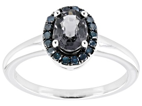 Platinum Spinel with Blue Diamond Rhodium Over Sterling Silver Ring 0.85ctw