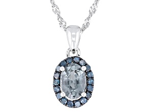Platinum Spinel and Blue Diamond Rhodium Over Sterling Silver Pendant with Chain