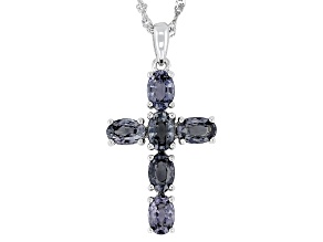 Platinum Spinel Rhodium Over Sterling Silver Cross Pendant with Chain 2.55ctw