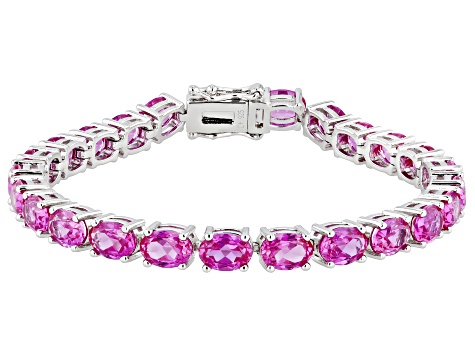 Pink Lab Created Sapphire Rhodium Over Sterling Silver Tennis Bracelet 22.61ctw