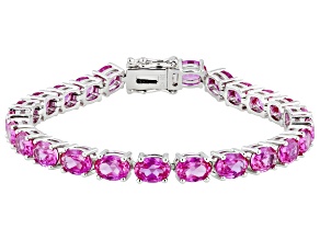 Pink Lab Created Sapphire Rhodium Over Sterling Silver Tennis Bracelet 22.61ctw