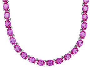 Pink Lab Created Sapphire Rhodium Over Sterling Silver Tennis Necklace 50.89ctw