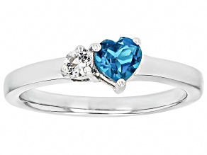 London Blue Topaz Rhodium Over Sterling Silver Heart Ring 0.57ctw