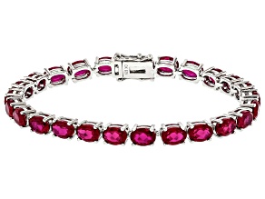 Red Lab Created Ruby Rhodium Over Sterling Silver Tennis Bracelet 26.69ctw