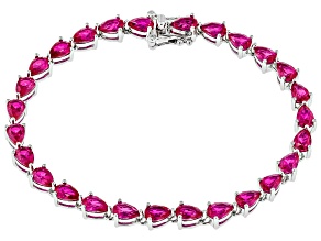 Red Lab Created Ruby Rhodium Over Sterling Silver Tennis Bracelet 13.01ctw