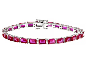 Red Lab Created Ruby Rhodium Over Sterling Silver Tennis Bracelet 19.13ctw