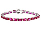 Red Lab Created Ruby Rhodium Over Sterling Silver Tennis Bracelet 19.13ctw