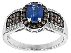 Blue Kyanite Rhodium Over Sterling Silver Ring 1.11ctw