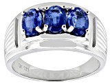 Blue Kyanite Rhodium Over Sterling Silver Men's Ring 2.68ctw