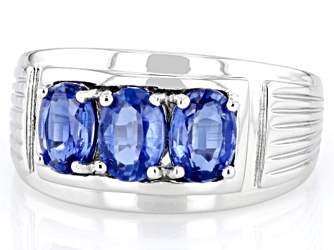 Blue Kyanite Rhodium Over Sterling Silver Men's Ring 2.68ctw