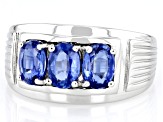 Blue Kyanite Rhodium Over Sterling Silver Men's Ring 2.68ctw