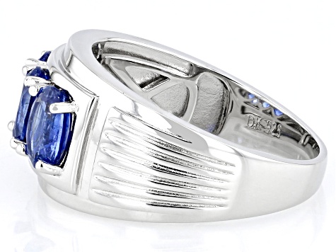 Blue Kyanite Rhodium Over Sterling Silver Men's Ring 2.68ctw