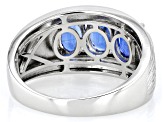 Blue Kyanite Rhodium Over Sterling Silver Men's Ring 2.68ctw