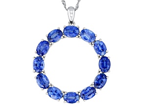 Blue Kyanite Rhodium Over Sterling Silver Pendant with Chain 10.71ctw