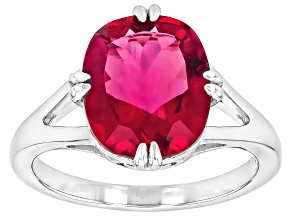 Red Lab Created Bixbite Rhodium Over Sterling Silver Solitaire Ring 3.80ct