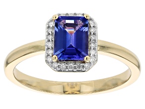 Blue Tanzanite With White Diamond 10k Yellow Gold Ring 0.94ctw