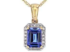 Blue Tanzanite With White Diamond 10k Yellow Gold Pendant With Chain 0.94ctw