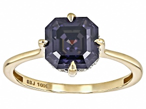 Purple Strontium Titanate With White Diamond 10k Yellow Gold Ring 3.36ctw