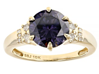 Purple Strontium Titanate With White Diamond 10k Yellow Gold Ring 3.66ctw