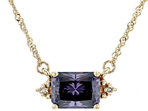 Purple Strontium Titanate With White Diamond 10k Yellow Gold Pendant Necklace 2.09ctw