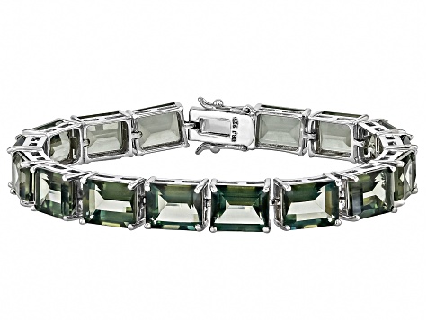 Green Labradorite Rhodium Over Sterling Silver Tennis Bracelet 48.79ctw