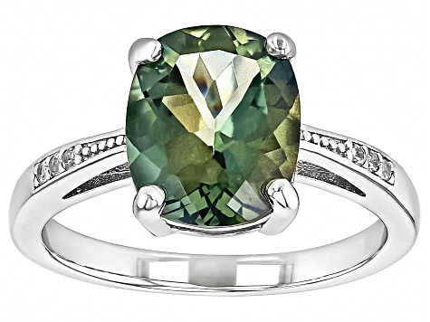 Green Labradorite Rhodium Over Sterling Silver Solitaire Ring 2.96ctw