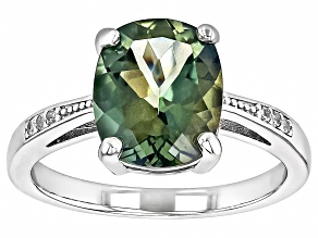 Green Labradorite Rhodium Over Sterling Silver Solitaire Ring 2.96ctw