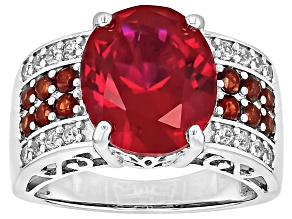 Lab Created Ruby Rhodium Over Silver Ring 5.56ctw