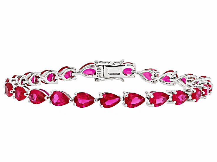 Lab Created Ruby Rhodium Over Sterling Silver Tennis Bracelet 14.66ctw
