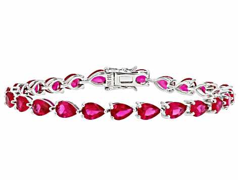 Lab Created Ruby Rhodium Over Sterling Silver Tennis Bracelet 14.66ctw