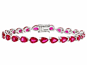 Lab Created Ruby Rhodium Over Sterling Silver Tennis Bracelet 14.66ctw